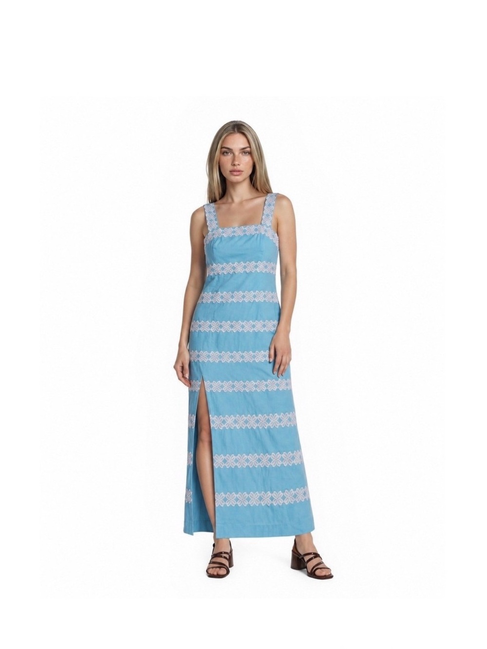 Lilly Pulitzer Capri Blue Floral Trim Maxi Dress 🌊🤍